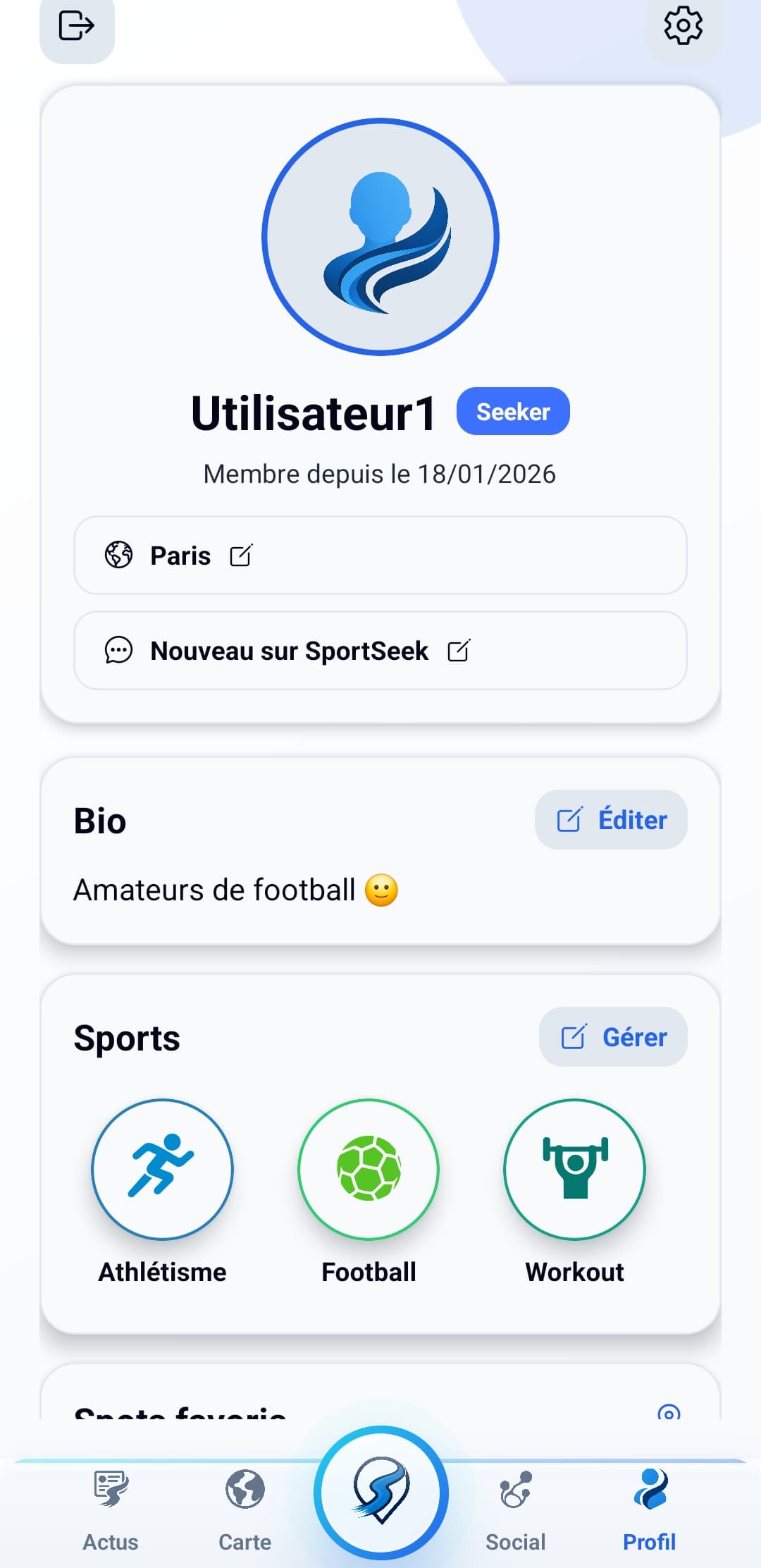 Capture SportSeek: Ton profil Seeker