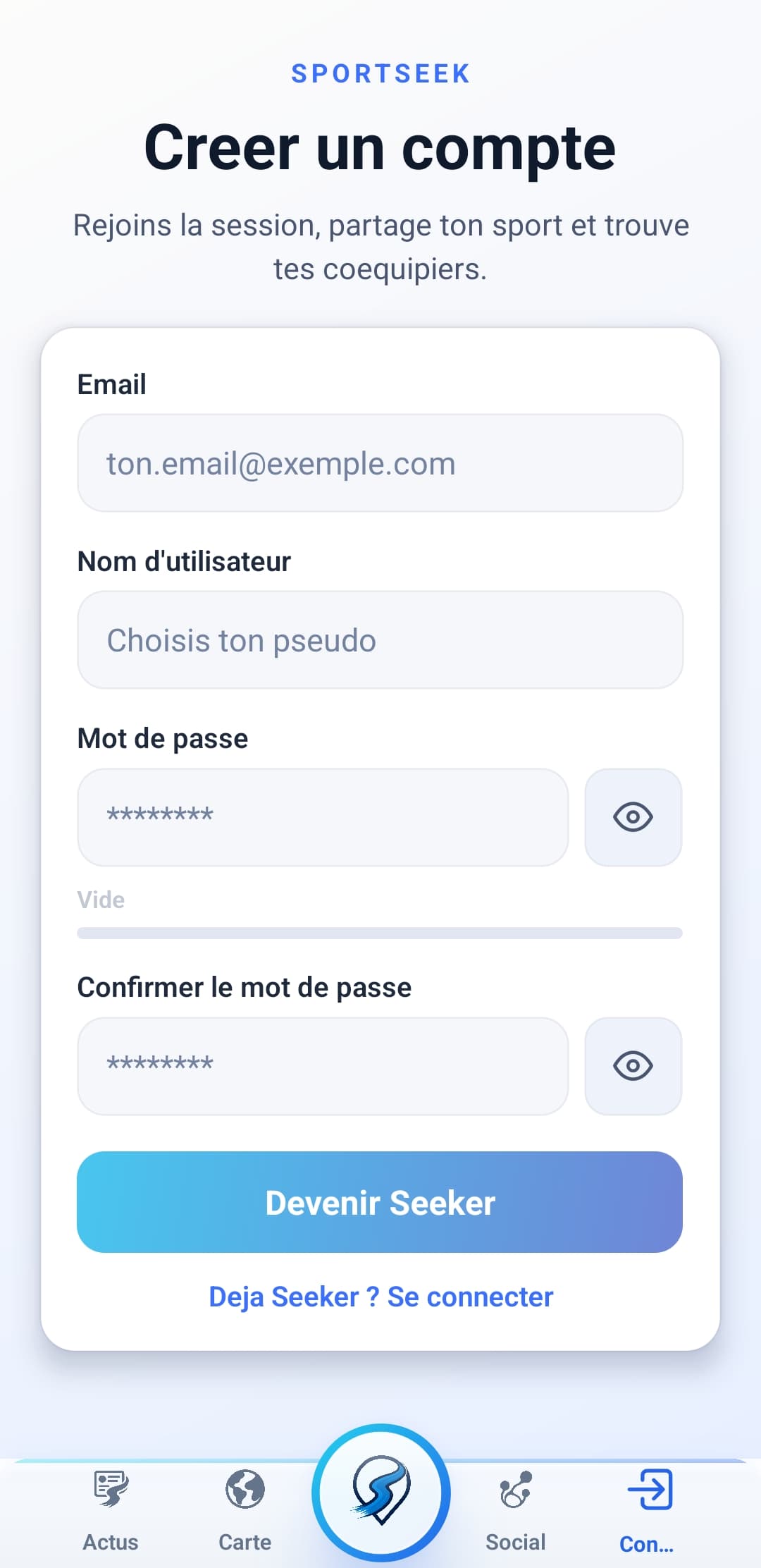 Capture SportSeek: Rejoins la team