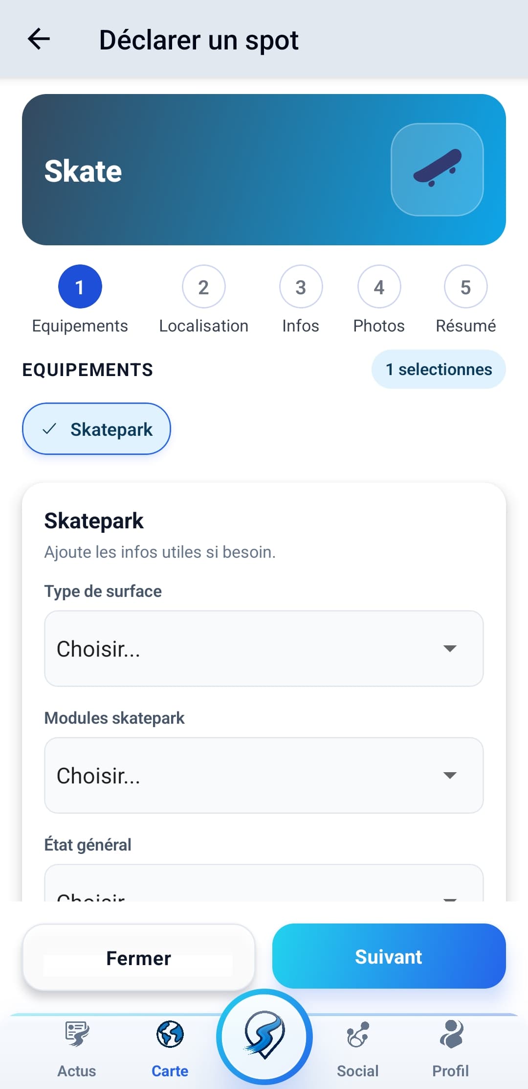 Capture SportSeek: Détaille l'équipement